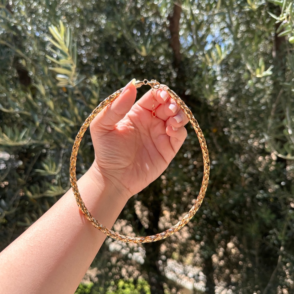 Gold Braided Necklace Choker Made in Italy 925 - Picture 6 of 6